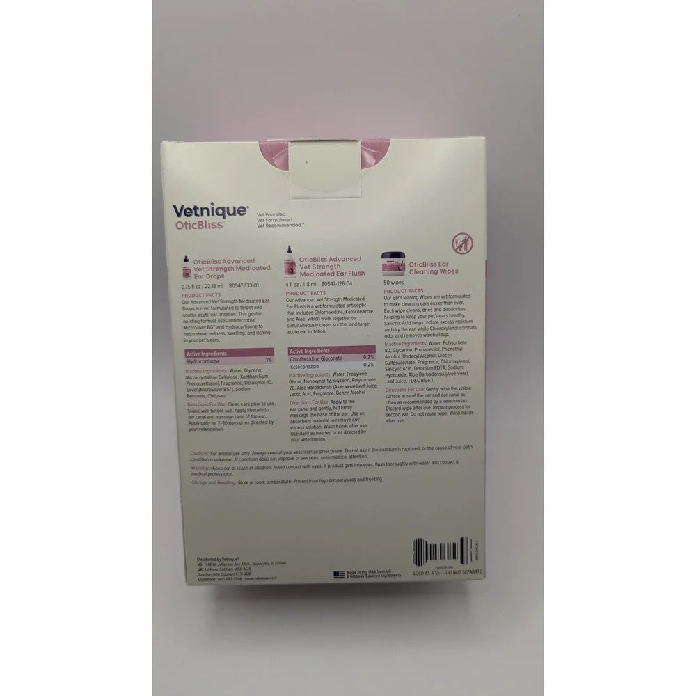Vetnique OticBliss Medicated Ear Care Kit for Dogs & Cats Advanced Vet‎ Strength